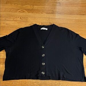 LOFT XL button up cropped ribbed cardigan , black